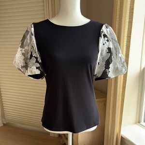 Joseph Ribkoff Black Top with Floral puffy Sleeves
